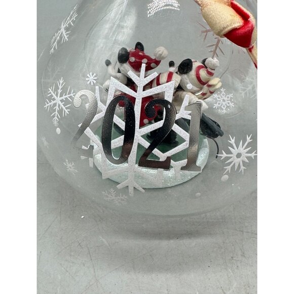 Disney Mickey & Minnie Mouse 2021 Glass Christmas Ornament With Red Bow READ - Picture 4 of 8